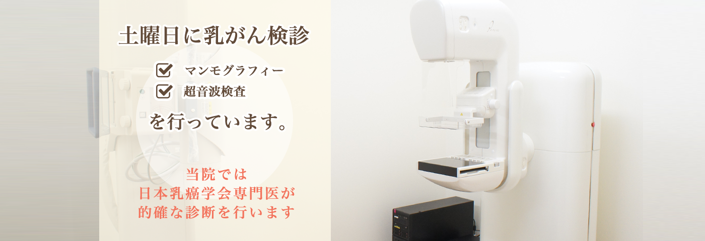 土曜日に乳がん検診：マンモグラフィー、超音波検査を行っています